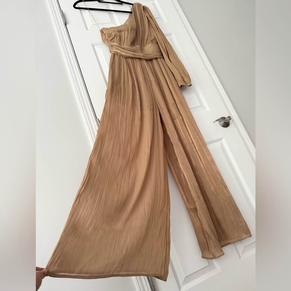 Anthropologie One-Shoulder Metallic Wide-Leg Jumpsuit, Size 4 - Picture 9 of 14